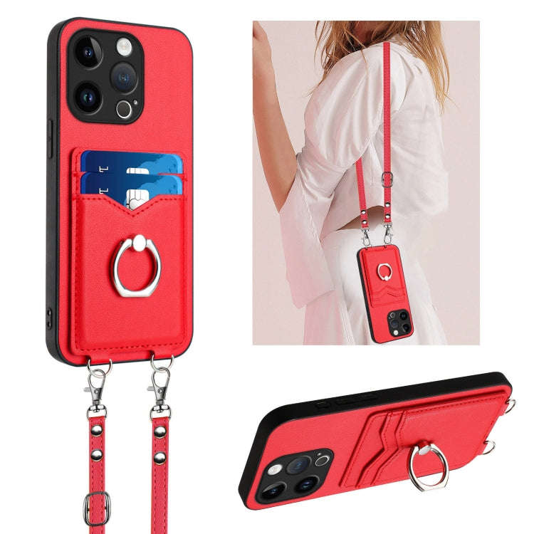 R20 Crossbody Rope Ring Card Holder Phone Case, For iPhone 18 Pro / 17 Pro, For iPhone 18 Pro Max...