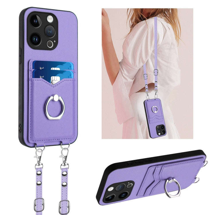 R20 Crossbody Rope Ring Card Holder Phone Case, For iPhone 18 Pro / 17 Pro, For iPhone 18 Pro Max...