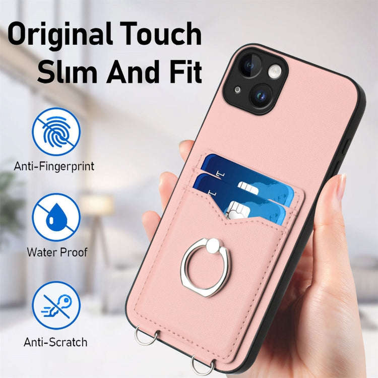R20 Crossbody Rope Ring Card Holder Phone Case, For iPhone 14 Plus, For iPhone 14, For iPhone 14 ...