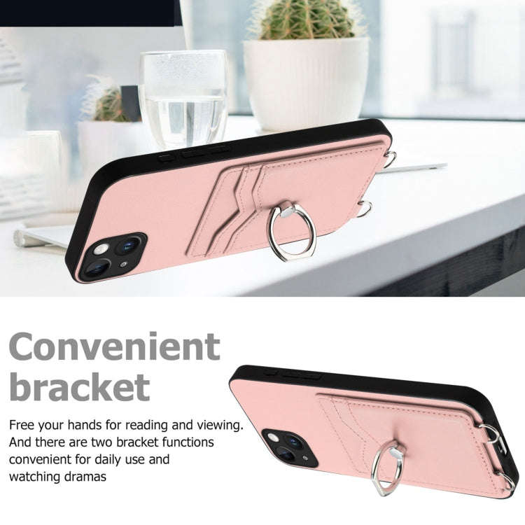 R20 Crossbody Rope Ring Card Holder Phone Case, For iPhone 14 Plus, For iPhone 14, For iPhone 14 ...