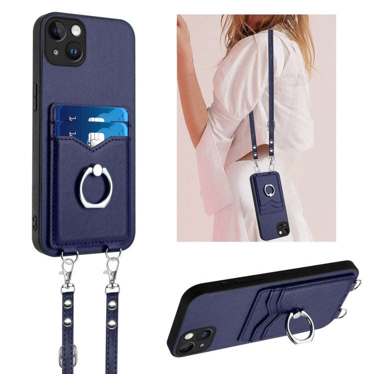 R20 Crossbody Rope Ring Card Holder Phone Case, For iPhone 14 Plus, For iPhone 14, For iPhone 14 ...