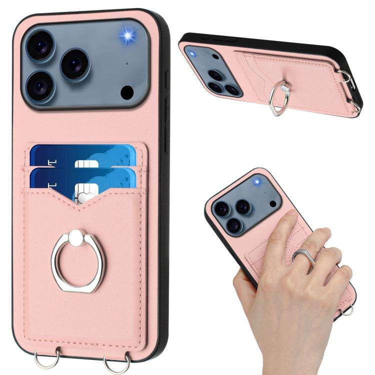 R20 Crossbody Rope Ring Card Holder Phone Case, For iPhone 18 Pro / 17 Pro, For iPhone 18 Pro Max...