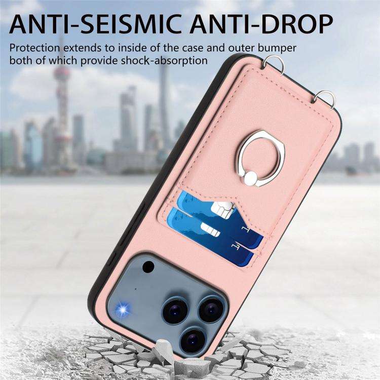 R20 Crossbody Rope Ring Card Holder Phone Case, For iPhone 18 Pro / 17 Pro, For iPhone 18 Pro Max...