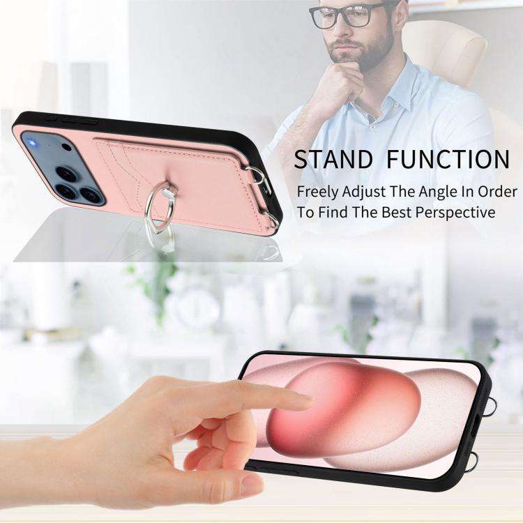 R20 Crossbody Rope Ring Card Holder Phone Case, For iPhone 18 Pro / 17 Pro, For iPhone 18 Pro Max...