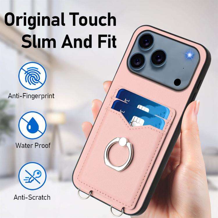 R20 Crossbody Rope Ring Card Holder Phone Case, For iPhone 18 Pro / 17 Pro, For iPhone 18 Pro Max...