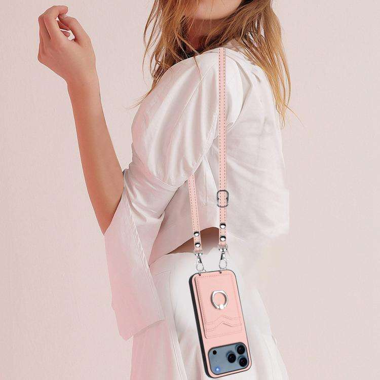 R20 Crossbody Rope Ring Card Holder Phone Case, For iPhone 18 Pro / 17 Pro, For iPhone 18 Pro Max...