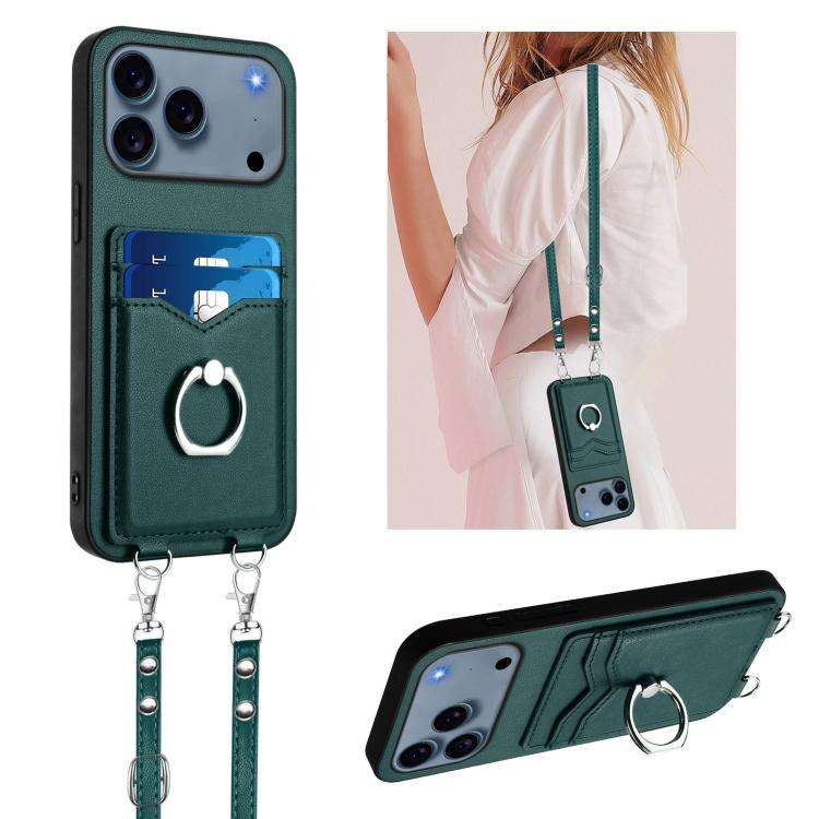 R20 Crossbody Rope Ring Card Holder Phone Case, For iPhone 18 Pro / 17 Pro, For iPhone 18 Pro Max...