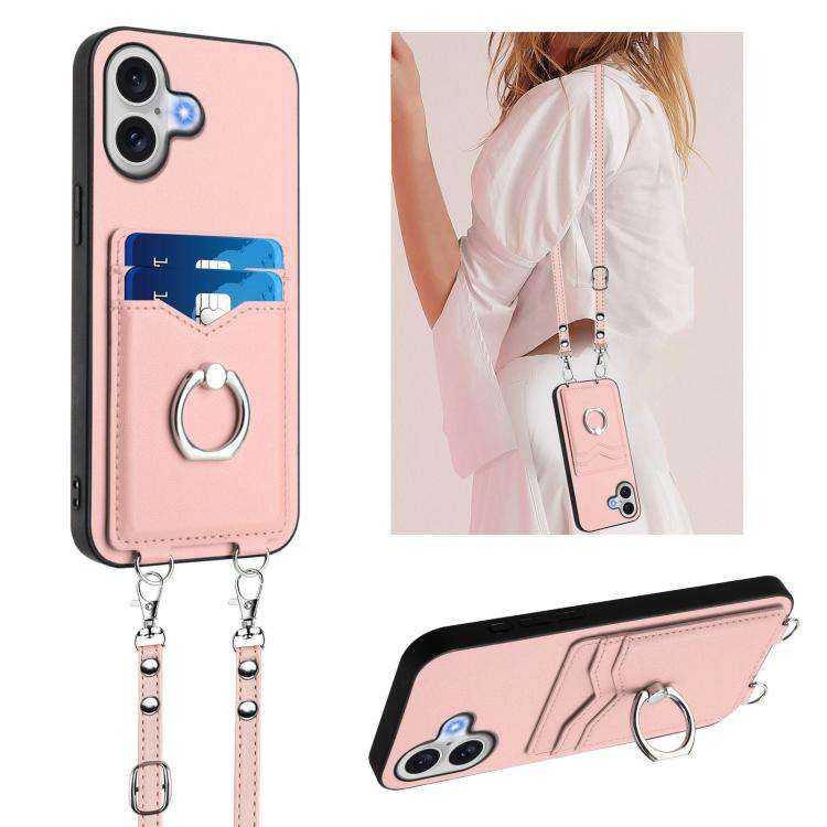 R20 Crossbody Rope Ring Card Holder Phone Case, For iPhone 18 Pro / 17 Pro, For iPhone 18 Pro Max...