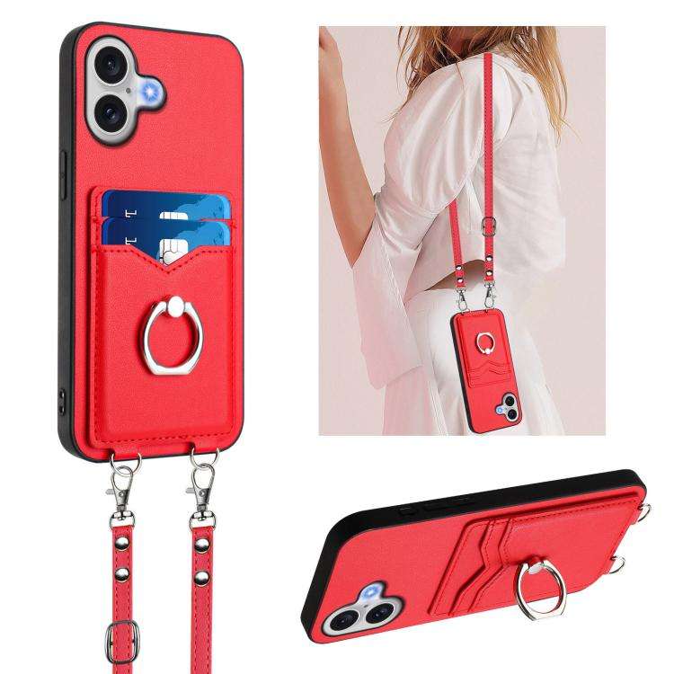 R20 Crossbody Rope Ring Card Holder Phone Case, For iPhone 18 Pro / 17 Pro, For iPhone 18 Pro Max...