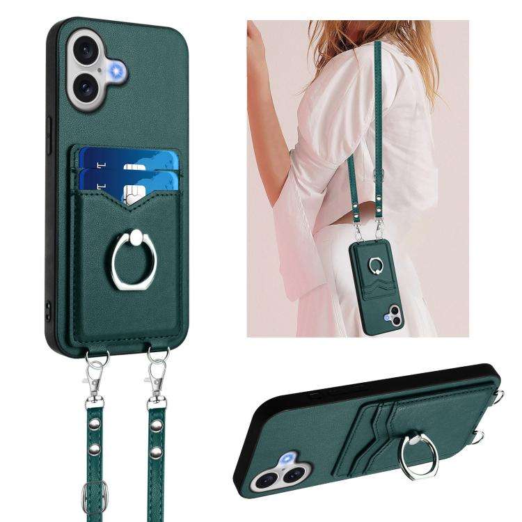 R20 Crossbody Rope Ring Card Holder Phone Case, For iPhone 18 Pro / 17 Pro, For iPhone 18 Pro Max...