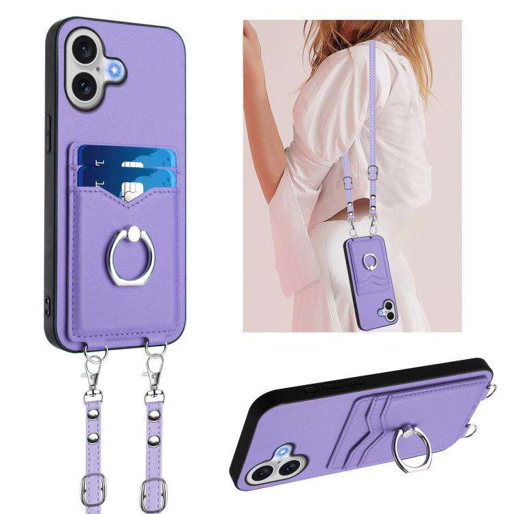 R20 Crossbody Rope Ring Card Holder Phone Case, For iPhone 18 Pro / 17 Pro, For iPhone 18 Pro Max...