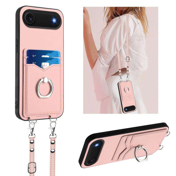 R20 Crossbody Rope Ring Card Holder Phone Case, For iPhone 18 Pro / 17 Pro, For iPhone 18 Pro Max...