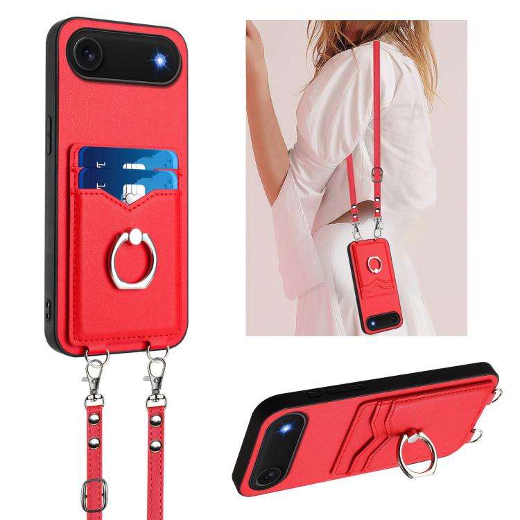 R20 Crossbody Rope Ring Card Holder Phone Case, For iPhone 18 Pro / 17 Pro, For iPhone 18 Pro Max...