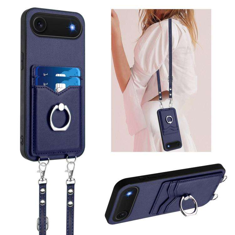 R20 Crossbody Rope Ring Card Holder Phone Case, For iPhone 18 Pro / 17 Pro, For iPhone 18 Pro Max...