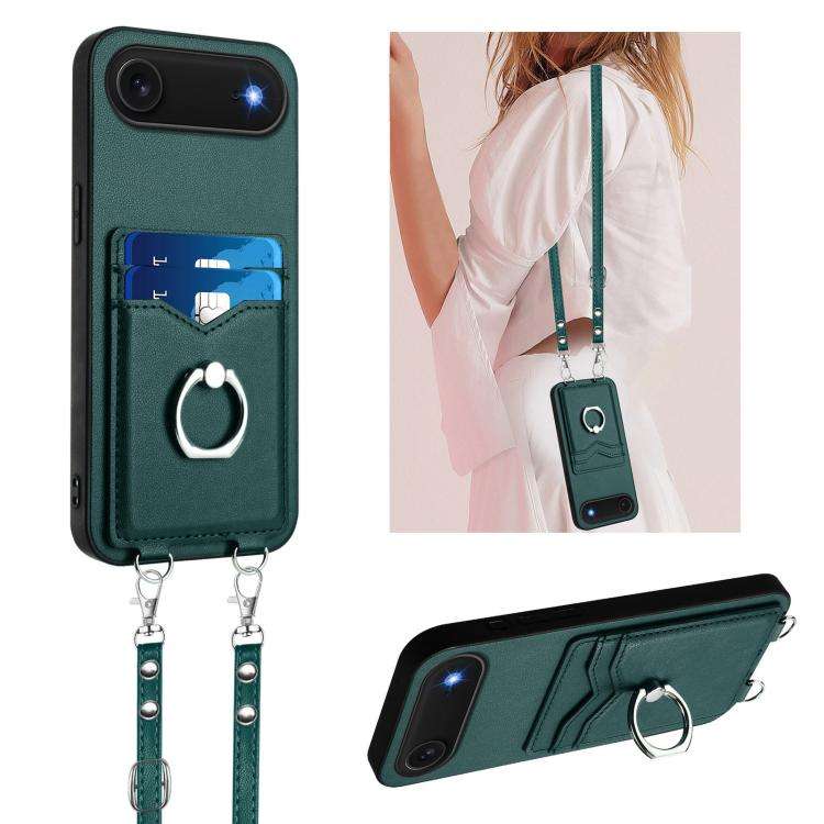 R20 Crossbody Rope Ring Card Holder Phone Case, For iPhone 18 Pro / 17 Pro, For iPhone 18 Pro Max...