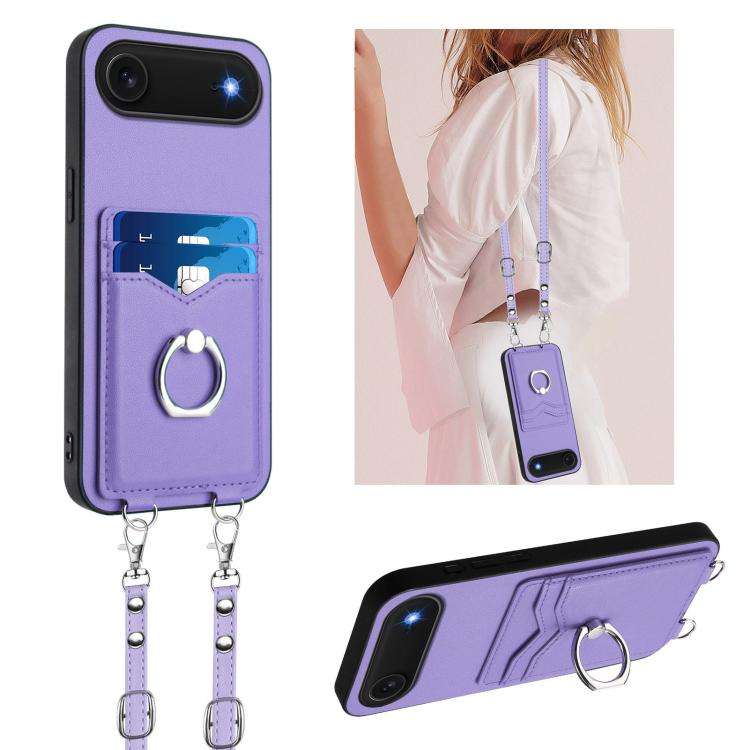 R20 Crossbody Rope Ring Card Holder Phone Case, For iPhone 18 Pro / 17 Pro, For iPhone 18 Pro Max...