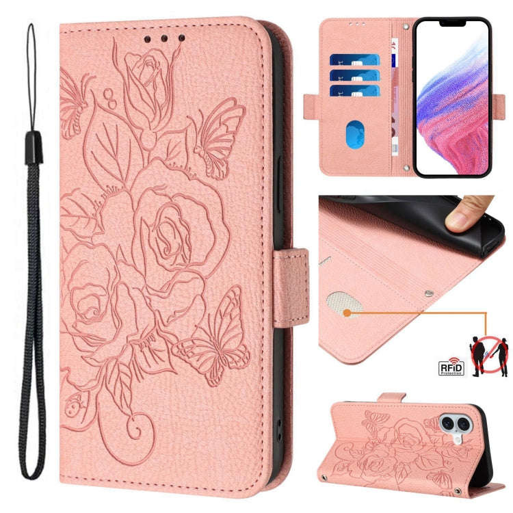 Embossed Rose RFID Anti-theft Leather Phone Case, For iPhone 18 Pro / 17 Pro, For iPhone 18 Pro M...