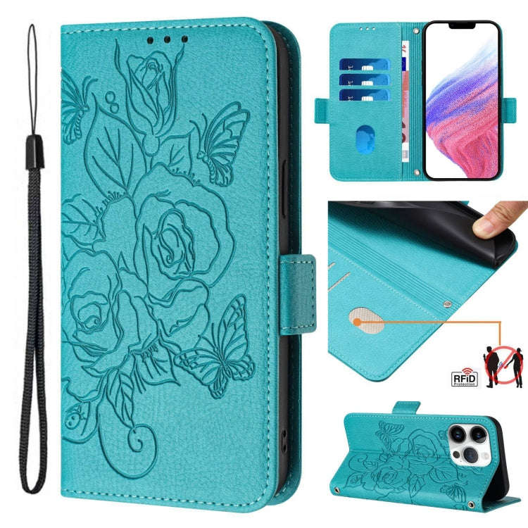 Embossed Rose RFID Anti-theft Leather Phone Case, For iPhone 18 Pro / 17 Pro, For iPhone 18 Pro M...