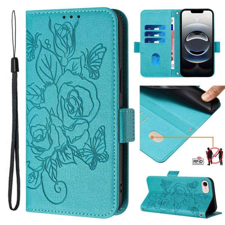 Embossed Rose RFID Anti-theft Leather Phone Case, For iPhone 18 Pro / 17 Pro, For iPhone 18 Pro M...