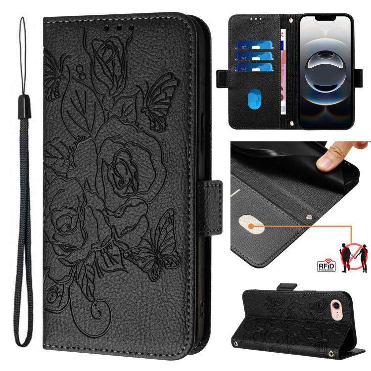 Embossed Rose RFID Anti-theft Leather Phone Case, For iPhone 18 Pro / 17 Pro, For iPhone 18 Pro M...