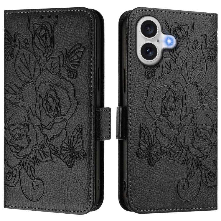Embossed Rose RFID Anti-theft Leather Phone Case, For iPhone 18 Pro / 17 Pro, For iPhone 18 Pro M...