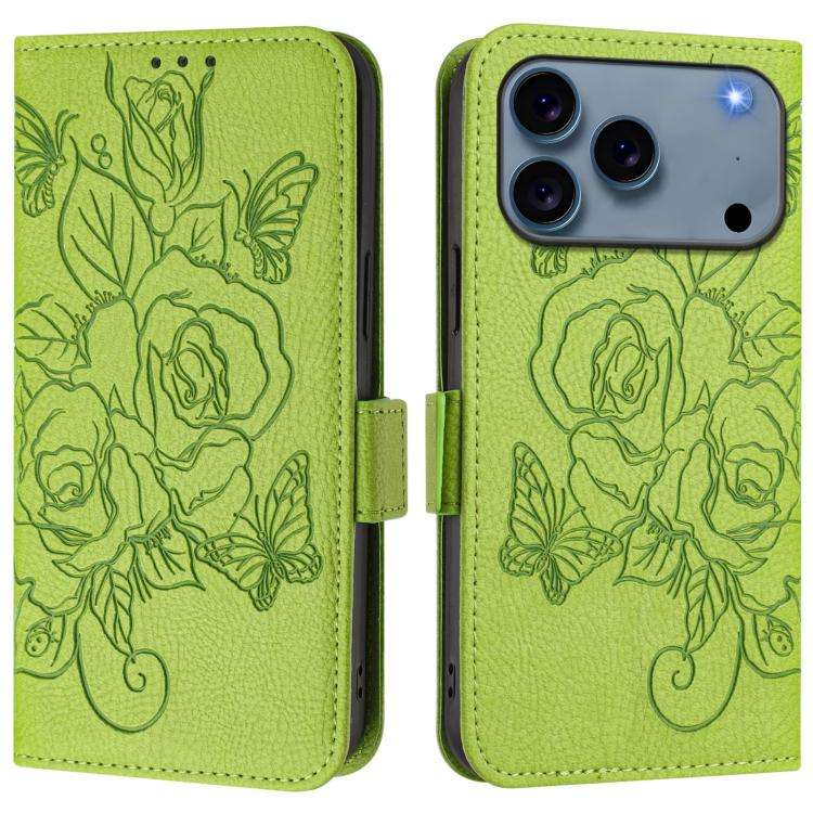 Embossed Rose RFID Anti-theft Leather Phone Case, For iPhone 18 Pro / 17 Pro, For iPhone 18 Pro M...