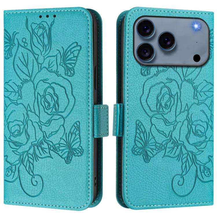 Embossed Rose RFID Anti-theft Leather Phone Case, For iPhone 18 Pro / 17 Pro, For iPhone 18 Pro M...