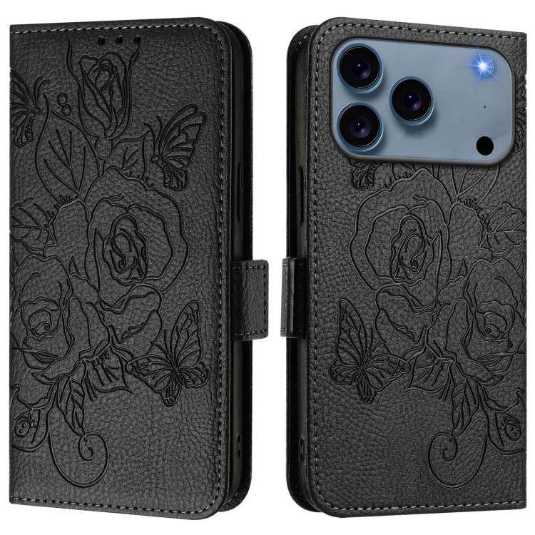 Embossed Rose RFID Anti-theft Leather Phone Case, For iPhone 18 Pro / 17 Pro, For iPhone 18 Pro M...