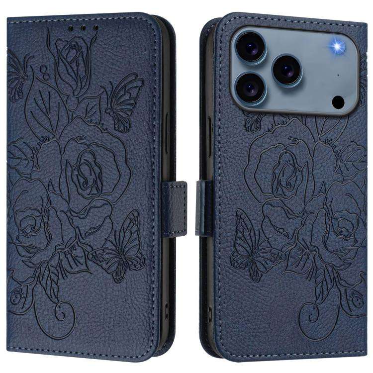 Embossed Rose RFID Anti-theft Leather Phone Case, For iPhone 18 Pro / 17 Pro, For iPhone 18 Pro M...