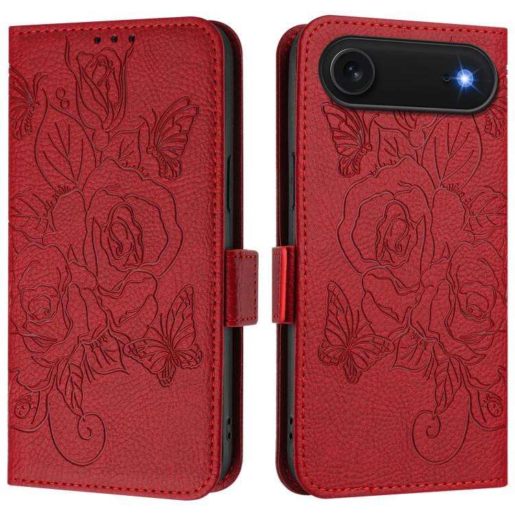 Embossed Rose RFID Anti-theft Leather Phone Case, For iPhone 18 Pro / 17 Pro, For iPhone 18 Pro M...