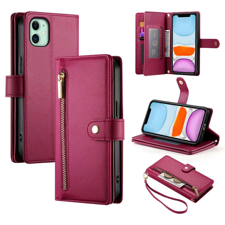 Nine Card-slot Zipper Wallet Bag Leather Phone Case, For iPhone 11 Pro Max, For iPhone 11, For iP...