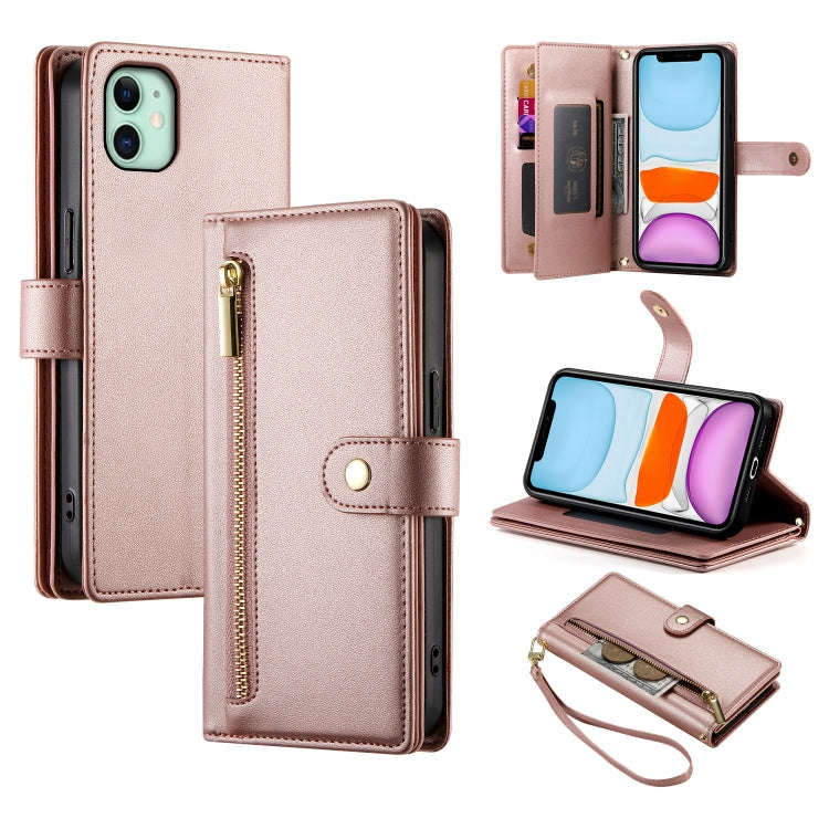 Nine Card-slot Zipper Wallet Bag Leather Phone Case, For iPhone 11 Pro Max, For iPhone 11, For iP...