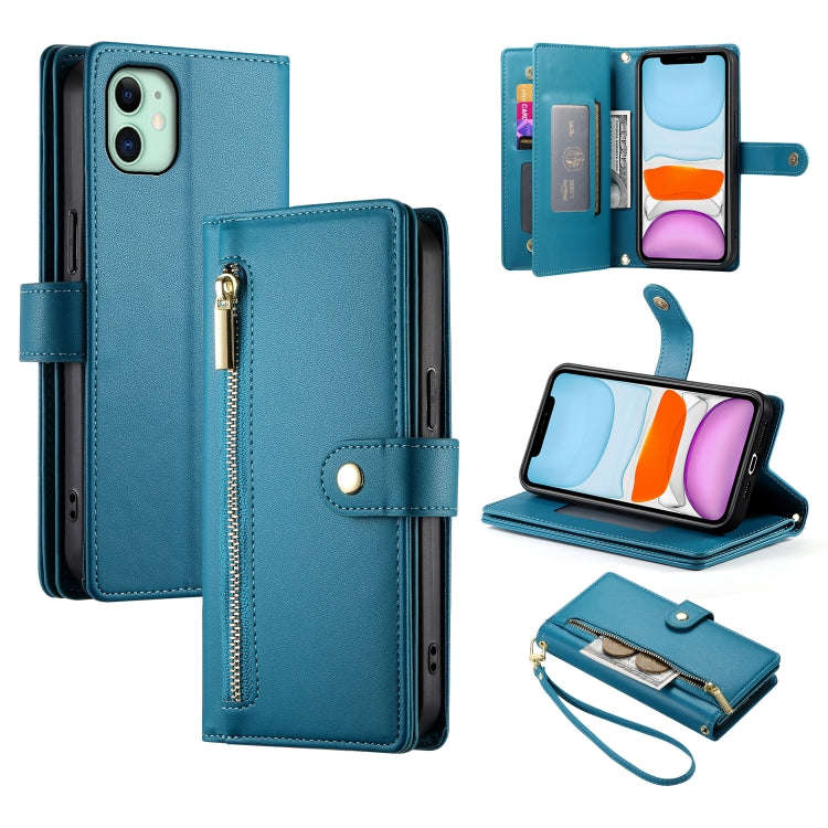 Nine Card-slot Zipper Wallet Bag Leather Phone Case, For iPhone 11 Pro Max, For iPhone 11, For iP...