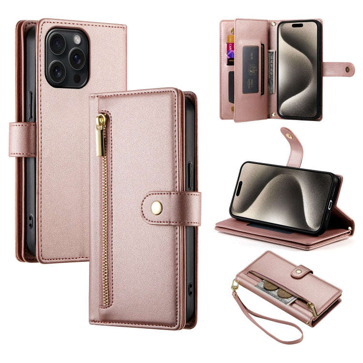 Nine Card-slot Zipper Wallet Bag Leather Phone Case, For iPhone 16, For iPhone 15 Pro Max, For iP...