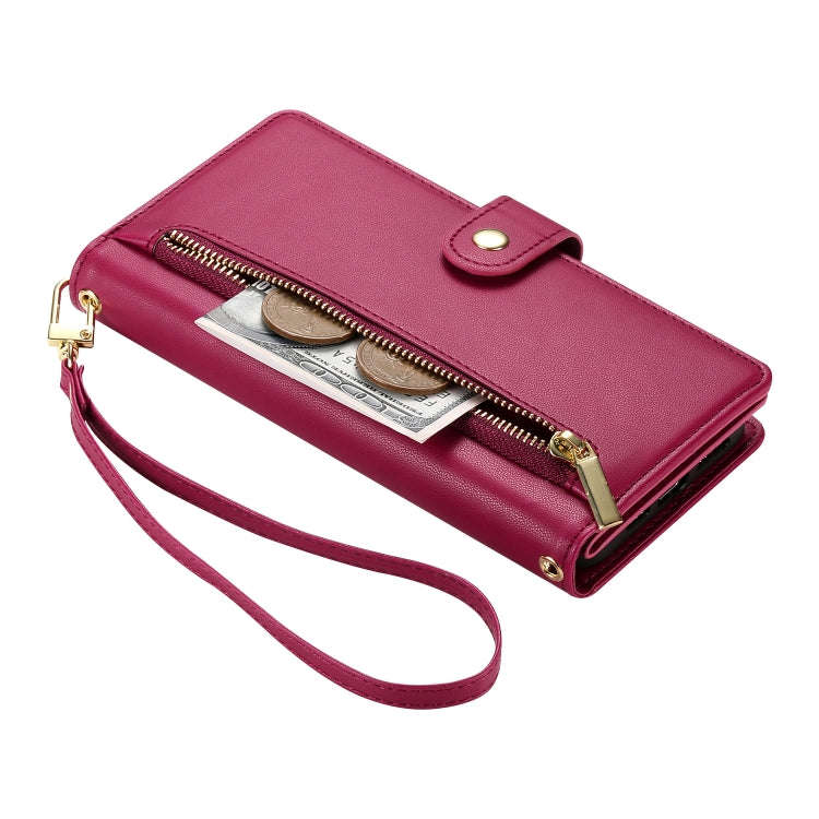 Nine Card-slot Zipper Wallet Bag Leather Phone Case, For iPhone 16, For iPhone 15 Pro Max, For iP...