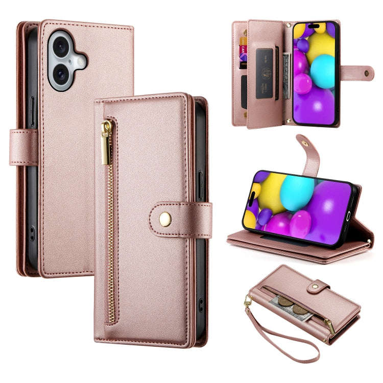 Nine Card-slot Zipper Wallet Bag Leather Phone Case, For iPhone 16, For iPhone 15 Pro Max, For iP...