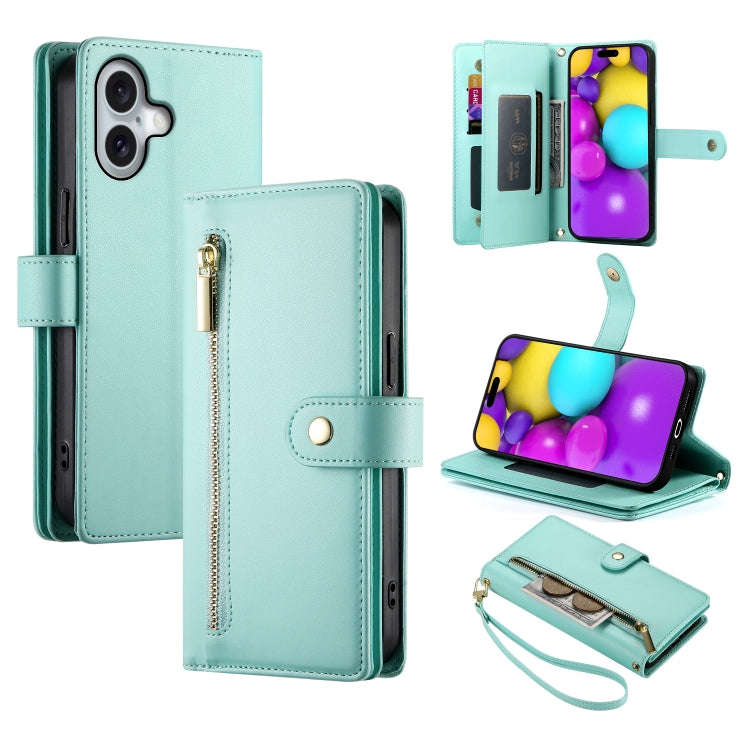 Nine Card-slot Zipper Wallet Bag Leather Phone Case, For iPhone 16, For iPhone 15 Pro Max, For iP...