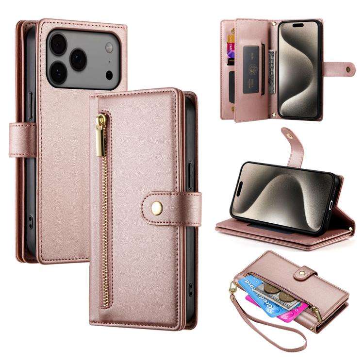 Nine Card-slot Zipper Wallet Bag Leather Phone Case, For iPhone 17 Pro Max, For iPhone 17 Pro, Fo...