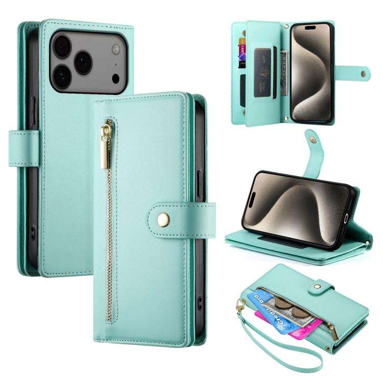 Nine Card-slot Zipper Wallet Bag Leather Phone Case, For iPhone 17 Pro Max, For iPhone 17 Pro, Fo...