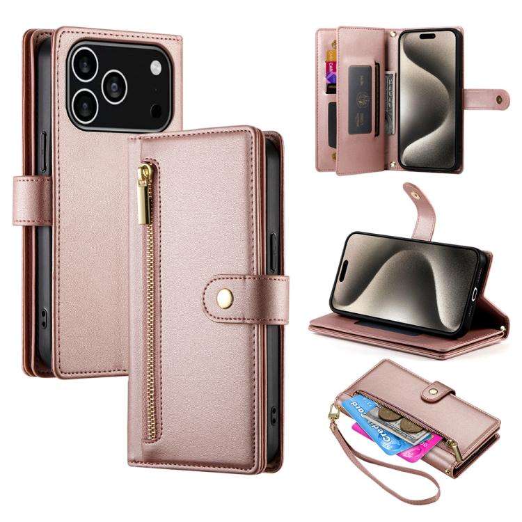 Nine Card-slot Zipper Wallet Bag Leather Phone Case, For iPhone 17 Pro Max, For iPhone 17 Pro, Fo...