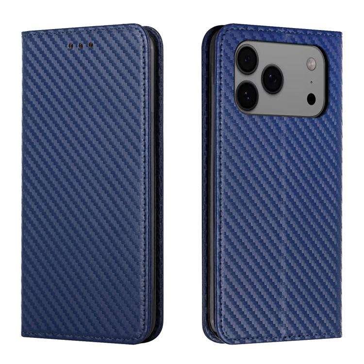 Carbon Fiber Texture Magnetic Flip Leather Phone Case, For iPhone 18 Pro / 17 Pro, For iPhone 18 ...