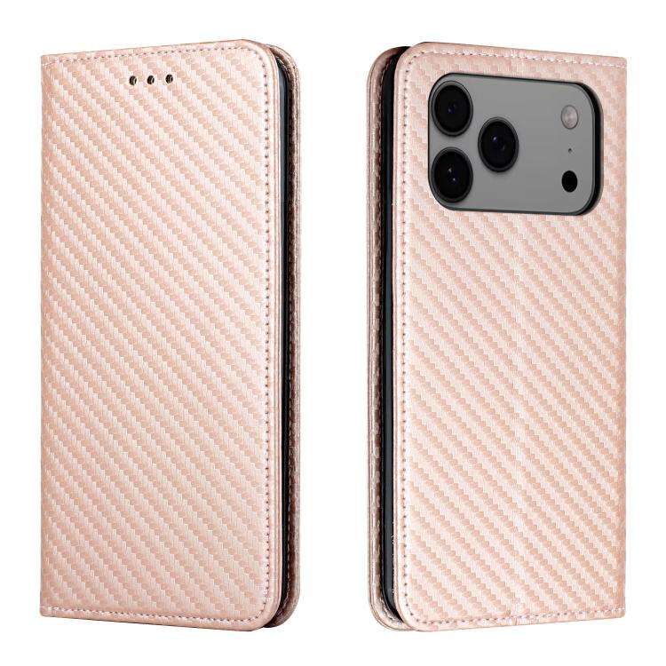 Carbon Fiber Texture Magnetic Flip Leather Phone Case, For iPhone 18 Pro / 17 Pro, For iPhone 18 ...