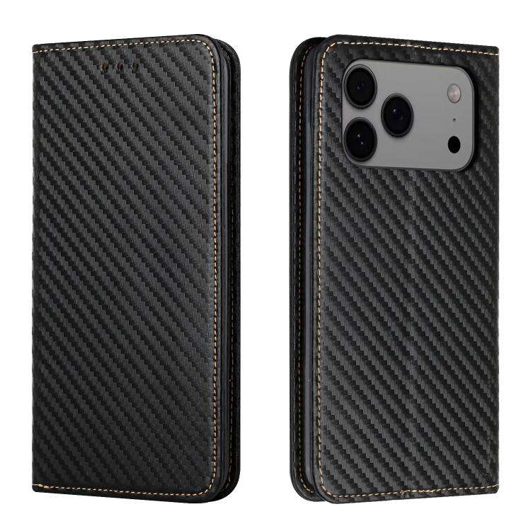 Carbon Fiber Texture Magnetic Flip Leather Phone Case, For iPhone 18 Pro / 17 Pro, For iPhone 18 ...