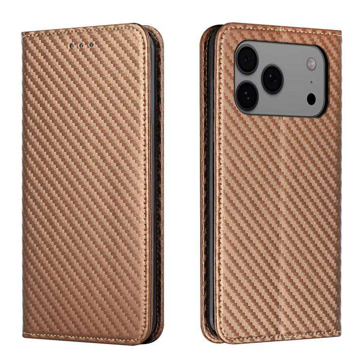 Carbon Fiber Texture Magnetic Flip Leather Phone Case, For iPhone 18 Pro / 17 Pro, For iPhone 18 ...