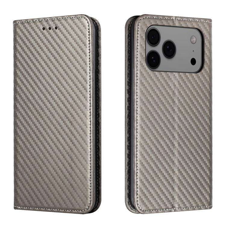 Carbon Fiber Texture Magnetic Flip Leather Phone Case, For iPhone 18 Pro / 17 Pro, For iPhone 18 ...