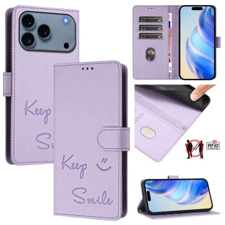 Smile Embossing RFID Leather Phone Case, For iPhone 17 Pro Max, For iPhone 17 Pro, For iPhone 17,...