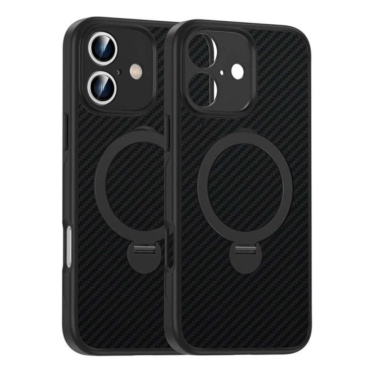 Carbon Fiber MagSafe 360 Degree Rotating Holder Phone Case, For iPhone 18 Pro / 17 Pro, For iPhon...