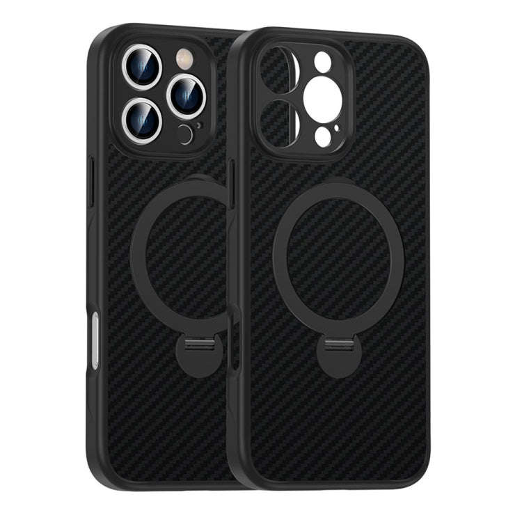 Carbon Fiber MagSafe 360 Degree Rotating Holder Phone Case, For iPhone 18 Pro / 17 Pro, For iPhon...