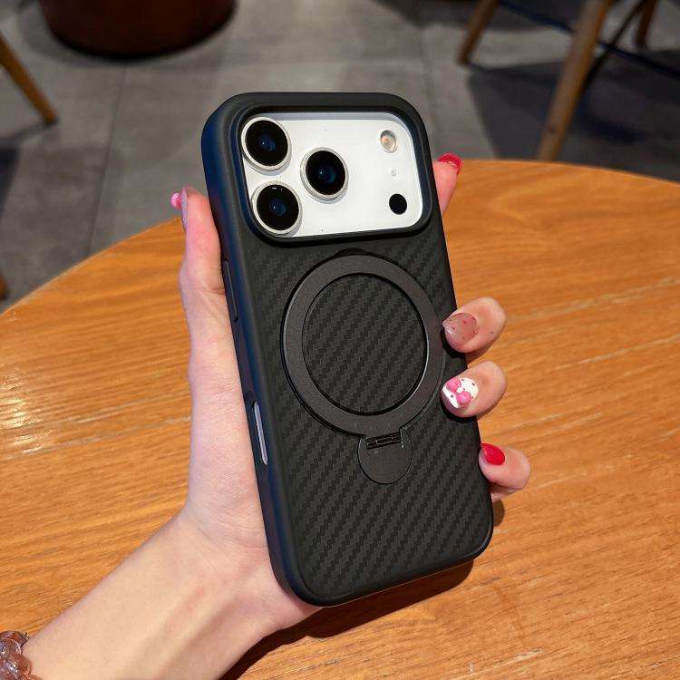 Carbon Fiber MagSafe 360 Degree Rotating Holder Phone Case, For iPhone 18 Pro / 17 Pro, For iPhon...