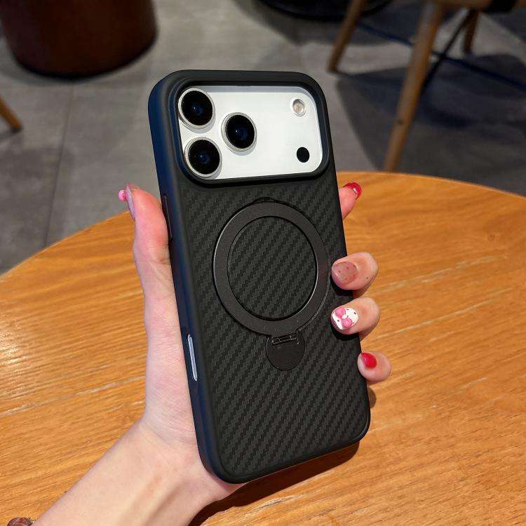 Carbon Fiber MagSafe 360 Degree Rotating Holder Phone Case, For iPhone 18 Pro / 17 Pro, For iPhon...